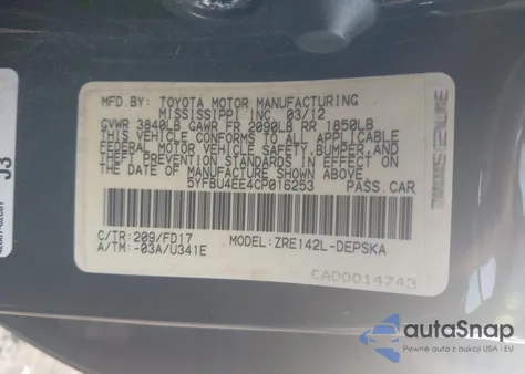 2012 Toyota Corolla S из США, поврежденный, VIN 5YFBU4EE4CP016253